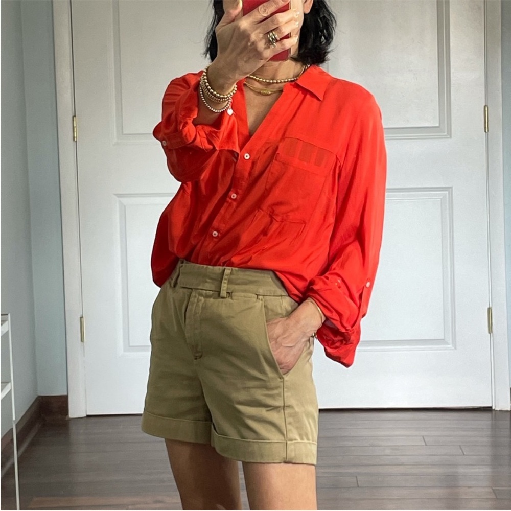 Maeve Orange Red Button Down Blouse size S